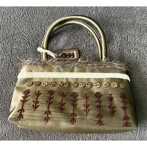 Guess Y2K Button Beaded Mixed Media Mini Handbag Green NWOT